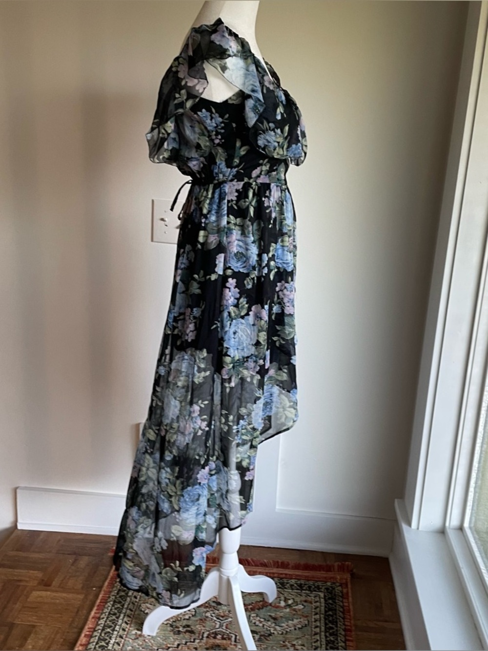 Abercrombie & Fitch Floral High Low Dress XS "Like New" Blue Black Lilac - Picture 5 of 16